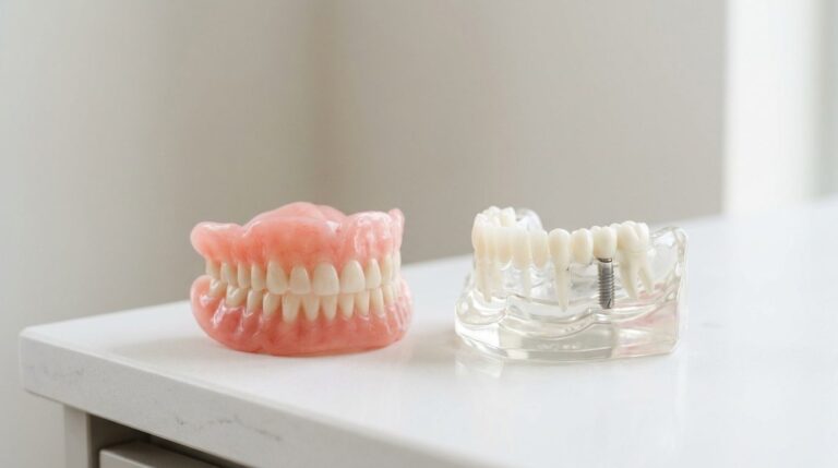 Denture and dental implant model side by side