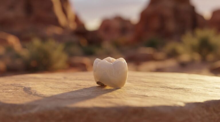 Dental implant crown model in warm desert light